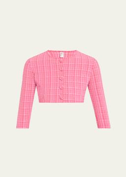 Striped Seersucker Cropped Swim Cardigan