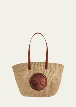 Large Horse Medal Basket Tote Bag in Paper and Leather