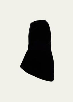 Velvet Asymmetric Ruched Top