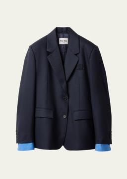 Logo Embroidered Oversized Wool Blazer Jacket