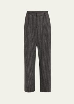 Pleated Pinstripe Relaxed-Fit Trousers