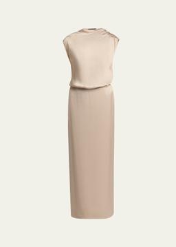 Long Cowl-Neck Double Satin Dress