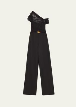 Floral Lace Grain De Poudre Wide Leg Jumpsuit