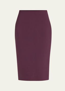 Double Wool Crepe Pencil Midi Skirt