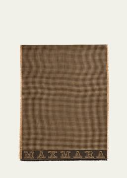 Logo Houndstooth Fringe Wool Scarf