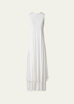 Sleeveless Pleated Ribbon Silk Crepe Gown