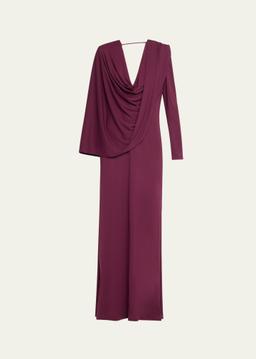Draped Long-Sleeve Jersey Gown
