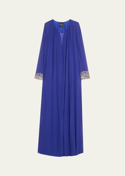 Deep V Tunic Silk Gown With Crystal Cuffs