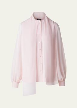 Button-Down Silk Georgette Scarf Blouse