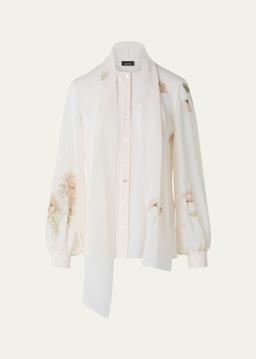 Floral-Print Georgette Scarf Blouse
