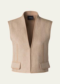 Alvaro Short Raffia Leather-Trim Vest