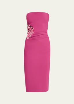 Itala Strapless Floral-Embroidered Midi Dress