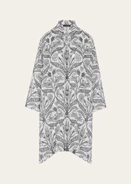 Wide A-Line Collarless Shirt with Slits (Very Long)