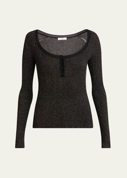 Metallic Knit Henley Top