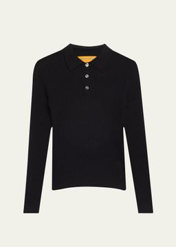 Shrunken Long-Sleeve Cashmere Polo