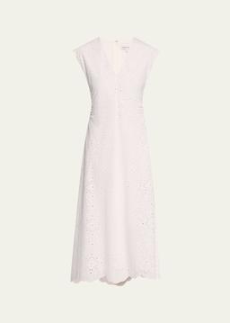 Aven Eyelet A-Line Midi Dress