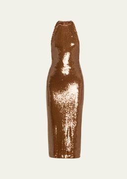 Sequined Halter Midi Dress