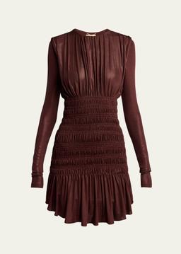 Ruched Long-Sleeve Mini Dress