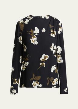 Floral Draped Long Sleeve Top
