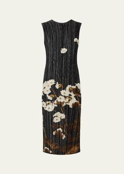 Floral Pleated Sleeveless Midi Dress