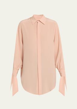 Susanna Tie-Cuff Crepe de Chine Shirt