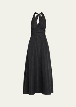 Marylin Camelia Embossed Cotton Midi Halter Dress