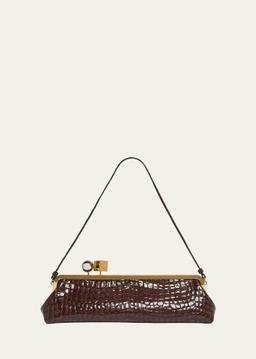La Pochette Salon Patent Croc-Embossed Shoulder Bag