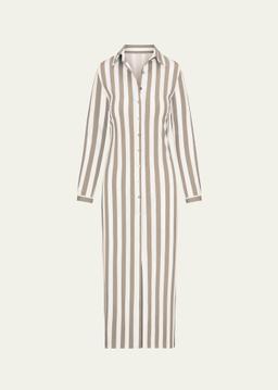 Striped Button-Front Maxi Shirtdress