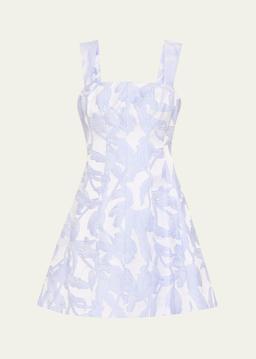 Square-Neck Floral Jacquard Mini Dress