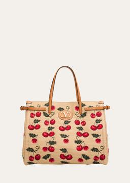 Antibes Medium Cherry Tote Bag in Cotton Jacquard