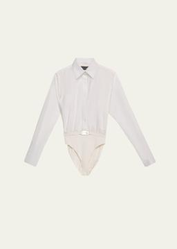 The Bradshaw Button-Up Belted Bodysuit Shirt