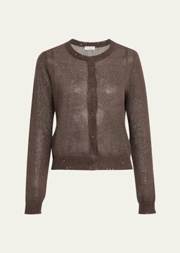 Linen Paillette Crewneck Cardigan