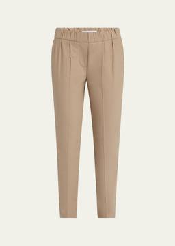 Cotton Slim-Leg Ankle Pull-On Pants