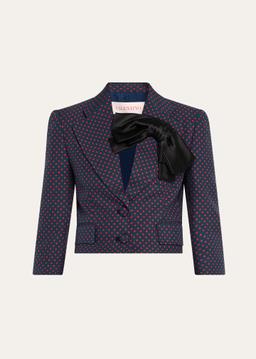 Bow Polka-Dot Crop Single-Breasted Jacket