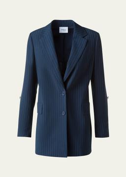 Pinstripe Cool Wool Crepe SIngle-Breasted Jacket
