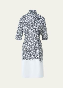 Daisy-Print Cotton Poplin Belted Shirtdress