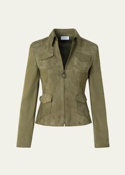 Tailored Zip-Front Suede Jacket