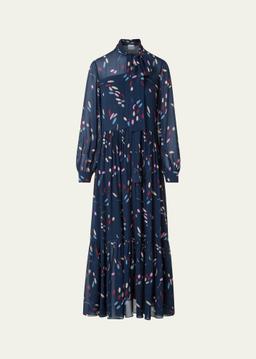 Tiered Dot-Print Viscose Georgette Midi Dress