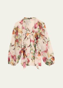 Galen Floral-Print Ruffle Blouse