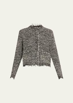 Emorie Fringe-Trim Tweed Knit Jacket