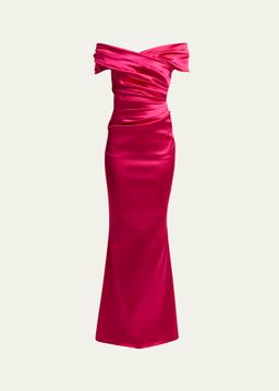 Off-Shoulder Trumpet Stretch Satin Gown