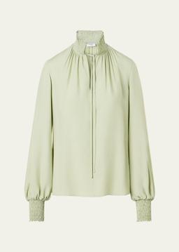 Silk Crepe de Chine High-Neck Blouse