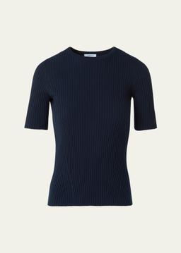 Ribbed Short-Sleeve Merino Wool Sweater