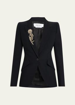 Crystal Rose Embroidered Single-Breasted Blazer