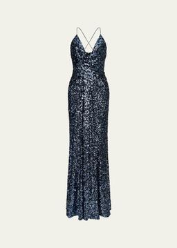 Manon Deep V-Neck Sequin Gown