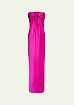 Lisette Strapless Front-Knot Satin Gown