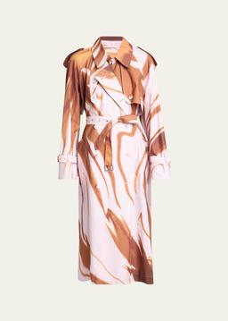 Risto Abstract-Print Belted Trench Coat