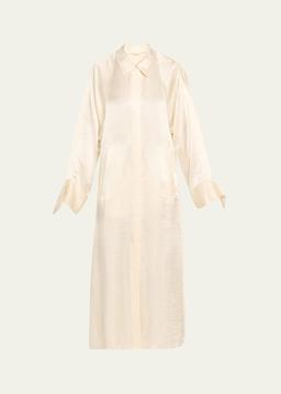 Raglan Sleeve Crinkled Satin Trench Coat