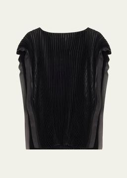 Boatneck Crinkled Satin Pleated Top