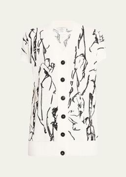 Embroidered Button-Down Knit Top